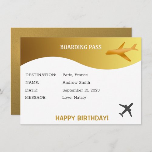 Birthday surprise boarding pass gift card