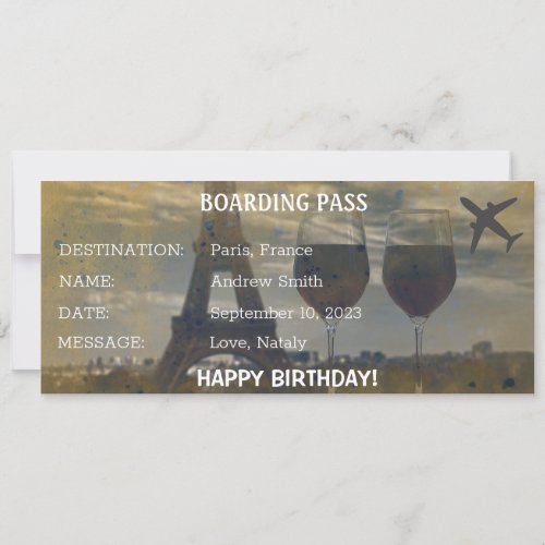 Birthday surprise Paris boarding pass gift