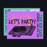 Birthday Surprise Party 60s Save the date Announcement Postcard<br><div class="desc">Vintage customizable Surprise Party Save the date Postcard with a retro illustration of record player. 60s style.       60th Birthday 60s Let's Party Save the date Postcard by Vintage_Graphic_Art  Browse Surprise party save the date Postcards online at Zazzle.com </div>