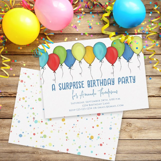 Birthday Surprise Party Celebration Cute Balloons Invitation (Creator Uploaded)