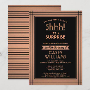 Birthday Surprise Party Elegant Black and Copper Invitation