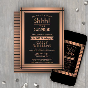 Birthday Surprise Party Elegant Black and Copper Invitation