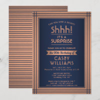 Birthday Surprise Party Elegant Navy Blue & Copper