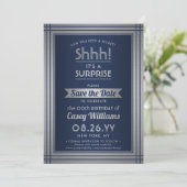 Birthday Surprise Party Elegant Navy Blue & Silver Save The Date (Standing Front)