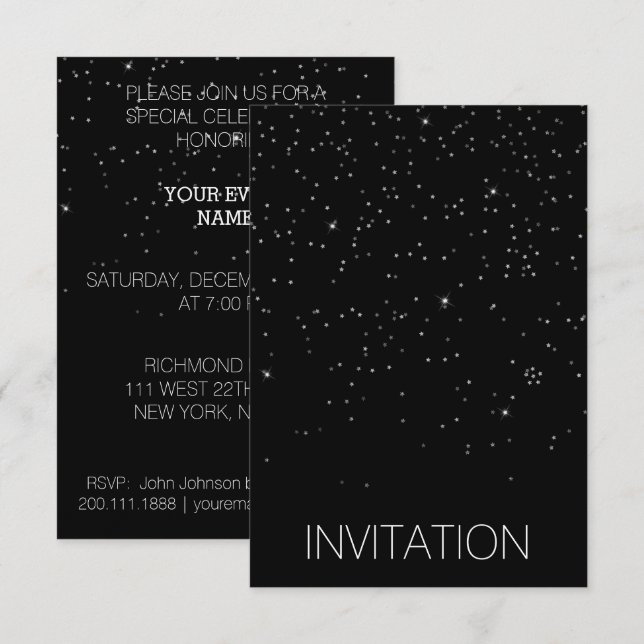 Birthday Surprise Party Invitation Vip Silver (Front/Back)