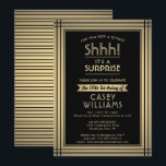 Birthday Surprise Party Shhh! Elegant Black & Gold Invitation<br><div class="desc">Can you keep a secret? Invite family and friends to an elegant and exciting surprise birthday celebration with custom black and faux gold foil party invitations. All wording on this template is simple to personalize, including message that reads "Shhh! It's a SURPRISE." The design features a modern striped border, classic...</div>