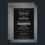 Birthday Surprise Party Shhh! Elegant Black & Gray Invitation<br><div class="desc">Can you keep a secret? Invite family and friends to an elegant and exciting surprise birthday celebration with custom black and faux silver foil party invitations. All wording on this template is simple to personalize, including message that reads "Shhh! It's a SURPRISE." The design features a modern striped border on...</div>