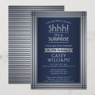 Birthday Surprise Party Shhh! Elegant Navy Blue Invitation