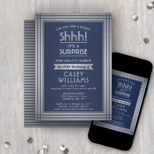 Birthday Surprise Party Shhh! Elegant Navy Blue Invitation