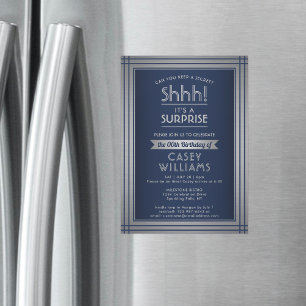 Birthday Surprise Party Shhh! Elegant Navy Blue Magnetic Invitation