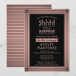 Birthday Surprise Party Shhh! Elegant Pink & Black Invitation