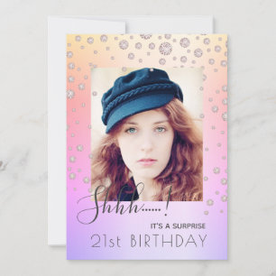 Birthday surprise photo rainbow diamonds pink invitation