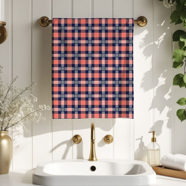 Birthday Surprise Towel Coral Navy Plaid Look (Birthday Surprise Towel Coral Navy Plaid Look)