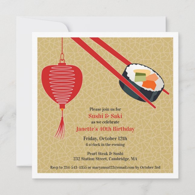 Birthday Sushi Party Flat Invitation (Front)