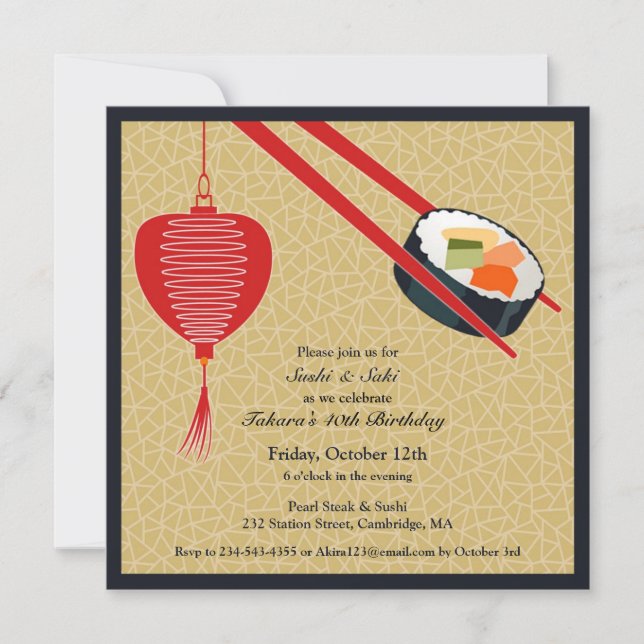 Birthday Sushi Party Flat Invitation (Front)