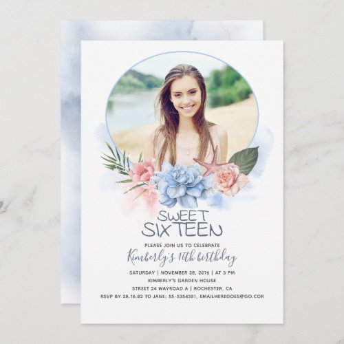 Birthday Sweet 16  Beach 16 Birthday Photo Invitation