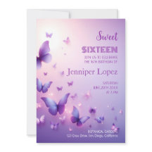 Birthday Sweet 16 Invitation - Purple Butterfly