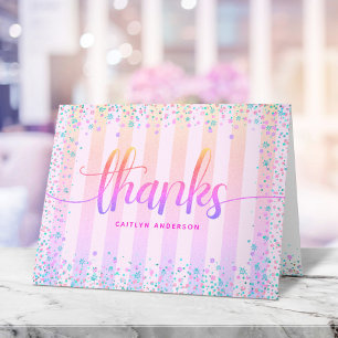 Birthday sweet 16 rainbow ombre glitter script letterpress thank you card