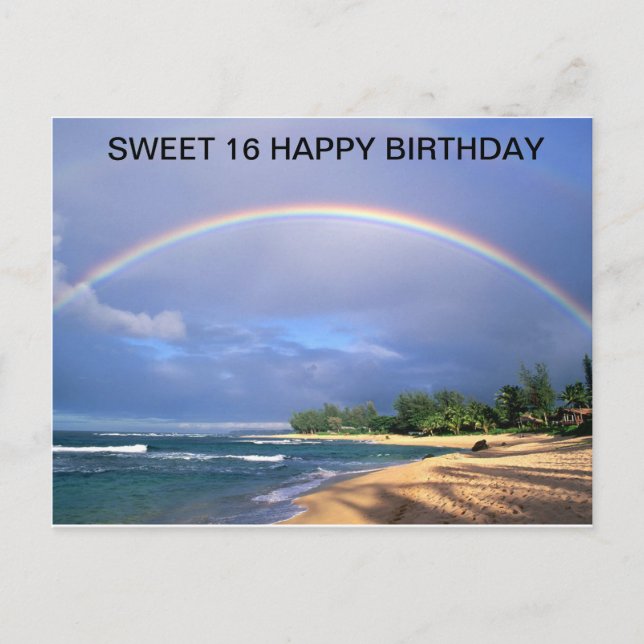 Birthday/ Sweet 16/ rainbow over beach postcard (Front)
