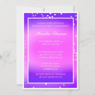 Birthday Sweet 16th Graduate Pink Purple Gold Invitation