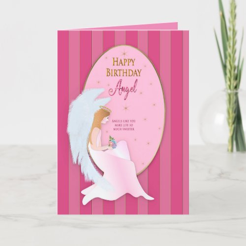 Birthday Sweet Angel Sitting Inside Oval Frame Card