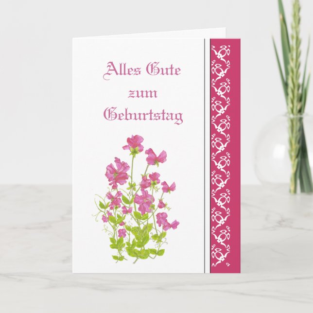 Birthday, Sweet Peas, Garden Flowers German Card (Front)
