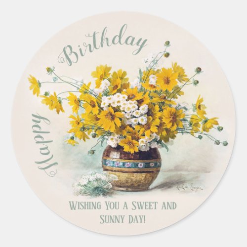 Birthday Sweet  Sunny De Longpre flowers CC1014 Classic Round Sticker