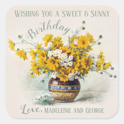 Birthday Sweet  Sunny De Longpre flowers CC1015 Square Sticker