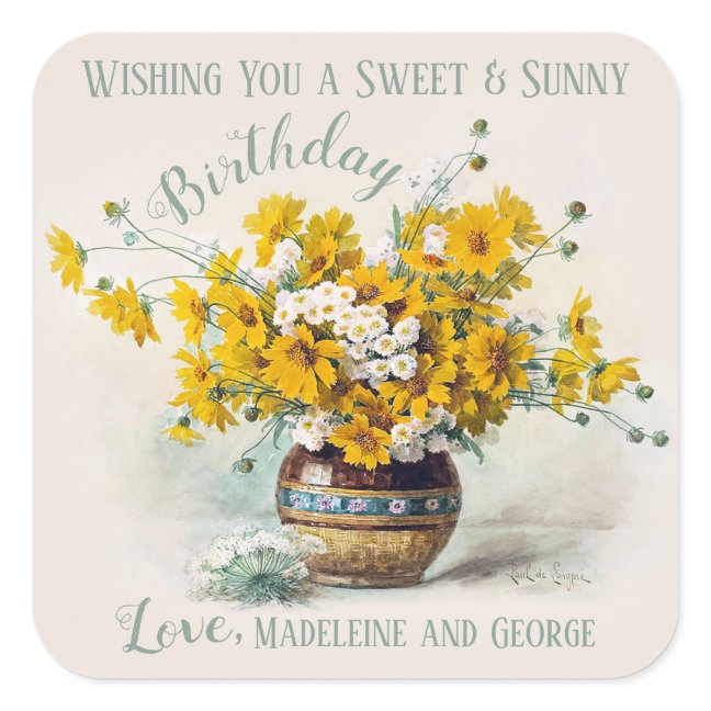 Birthday Sweet & Sunny De Longpre flowers CC1015 Square Sticker