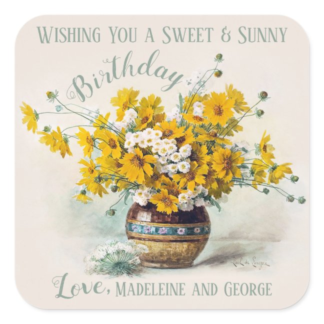 Birthday Sweet & Sunny De Longpre flowers CC1015 Square Sticker