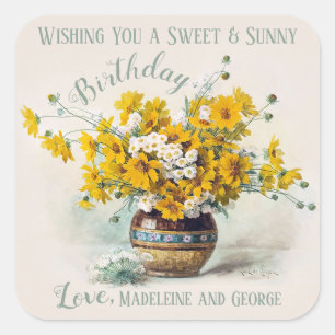 Birthday Sweet & Sunny De Longpre flowers CC1015 Square Sticker