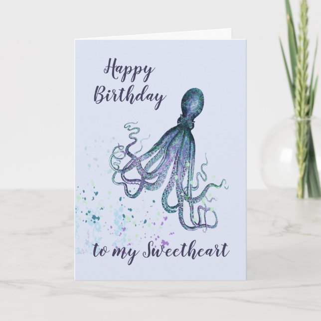 Birthday Sweetheart Fun Romantic Octopus Humor Card (Front)