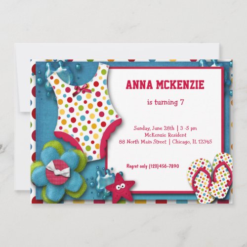 Birthday Swim Suit Custom Invitation