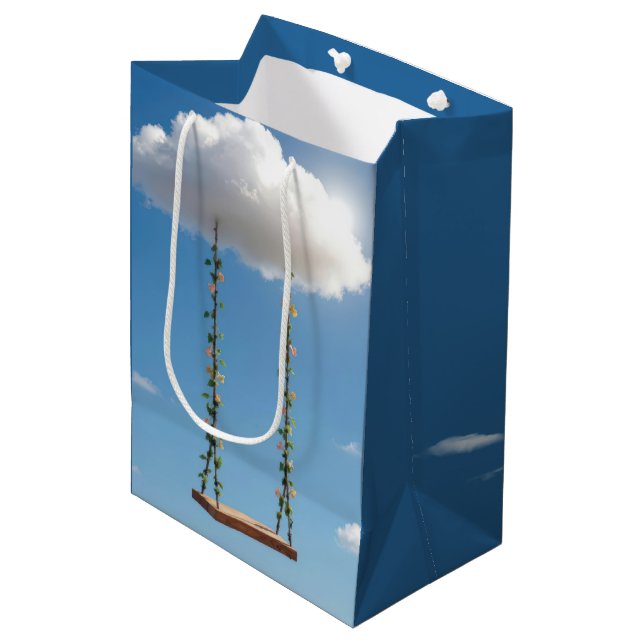Birthday Swing Hanging From a Cumulus Cloud Medium Gift Bag (Front Angled)