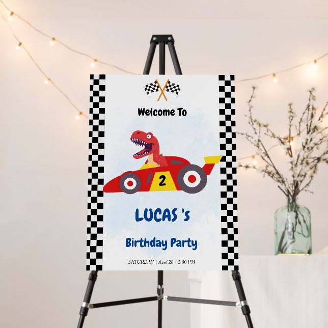 Birthday T-rex Dinosaur red race car boy kids Foam Board (In Situ (Stand))