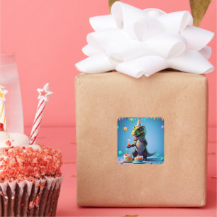 Birthday T-Rex Square Sticker