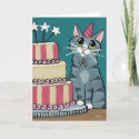 Birthday Tabby Cat and Cake painting Greeting Card
