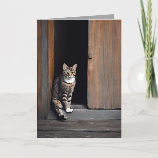 Birthday Tabby Cat in Barn Doorway Card (Front)