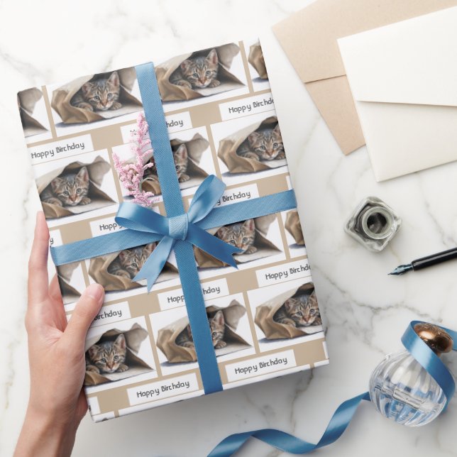 Birthday Tabby Cat in Paper Bag (Gifting)