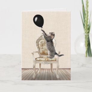 Birthday Tabby Cat on Chair Card