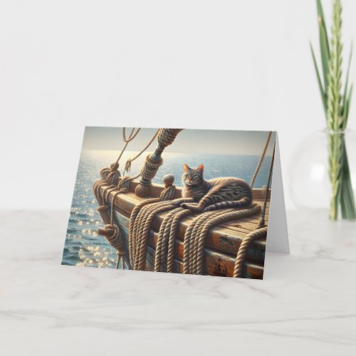 Birthday Tabby Cat On Ship Ropes Card