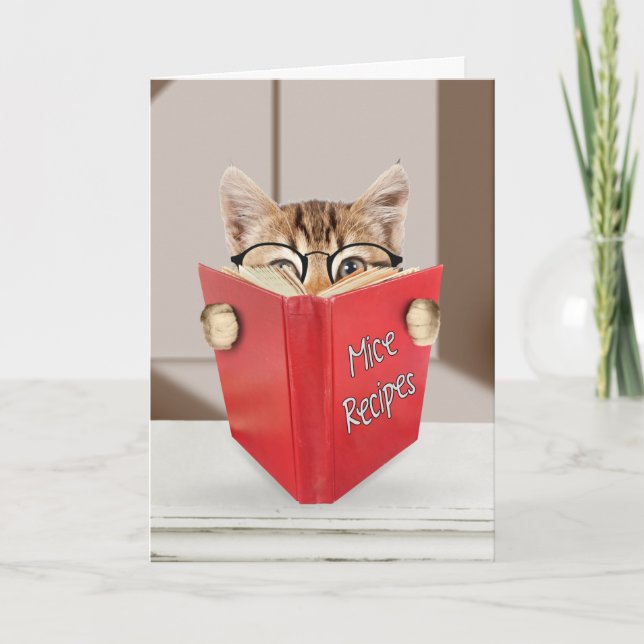 Birthday Tabby Cat Reading Book Card (Front)