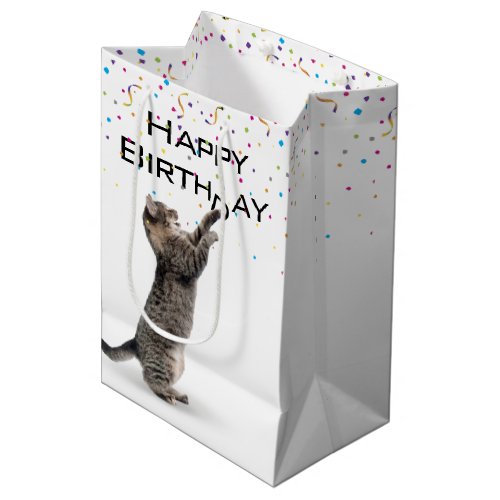 Birthday Tabby Cat with Confetti Medium Gift Bag