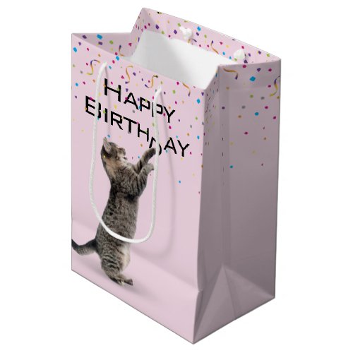 Birthday Tabby Cat with Confetti  Medium Gift Bag