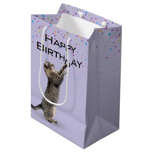 Birthday Tabby Cat with Confetti   Medium Gift Bag