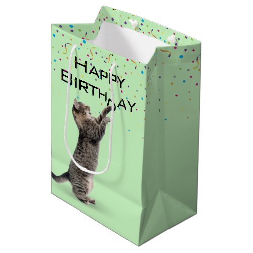 Birthday Tabby Cat with Confetti   Medium Gift Bag