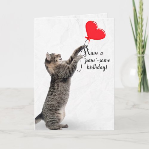 Birthday Tabby Cat with Heart Balloon  Card