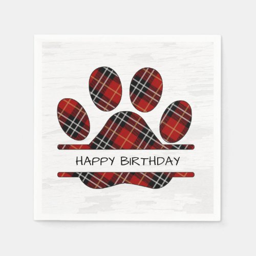 Birthday Tartan Plaid Paw Print Napkins