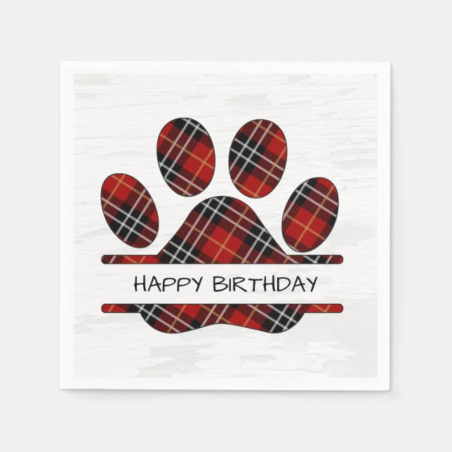 Birthday Tartan Plaid Paw Print Napkins (Front)