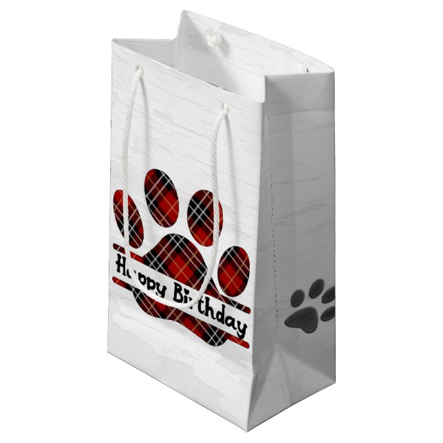 Birthday Tartan Plaid Paw Print Small Gift Bag (Front Angled)